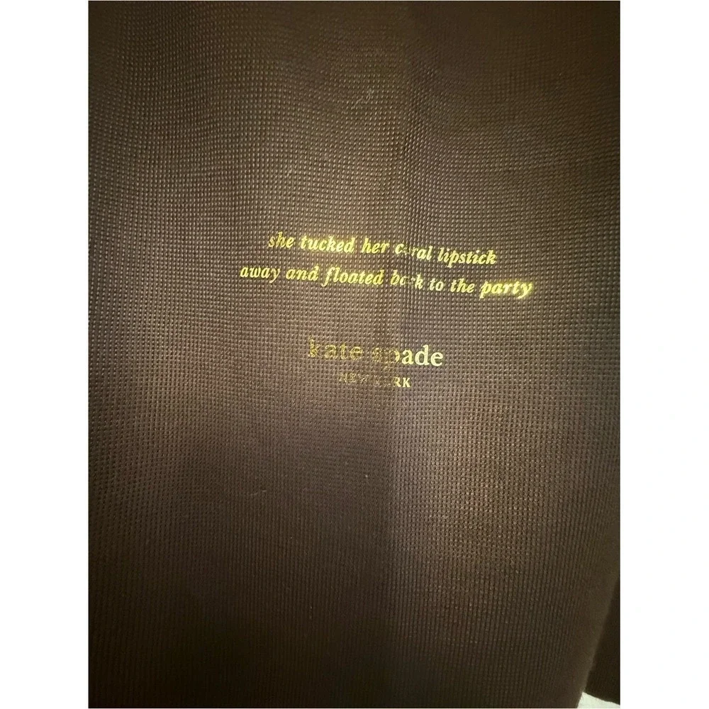 kate spade brown pouch with gold logo‎ and yellow text